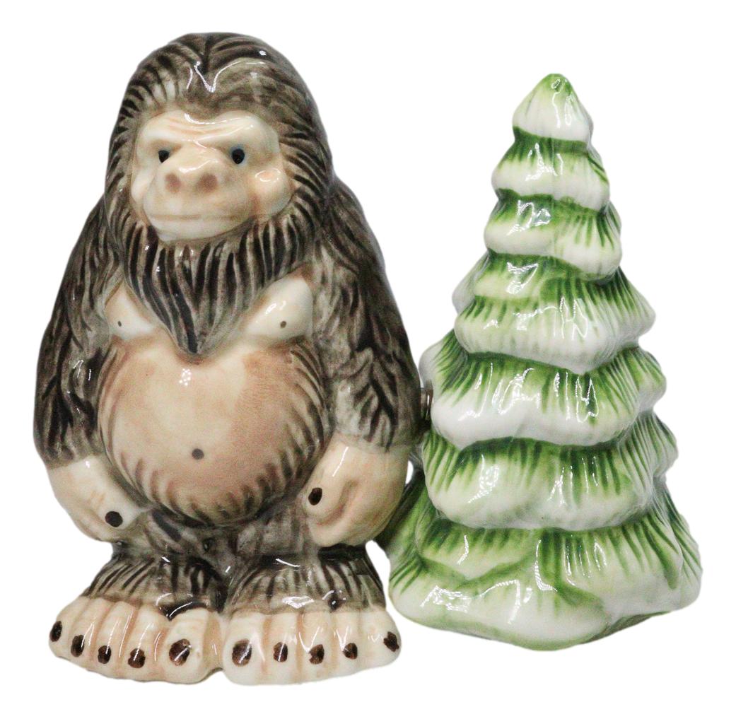 Ceramic Bigfoot Cryptid Ape By Pine Tree Salt And Pepper Shakers Figurine Set