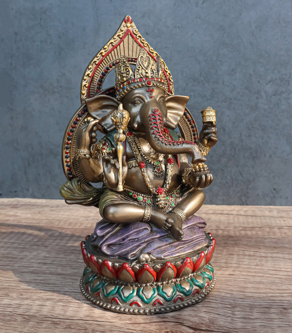 Ebros 8" Tall Hindu Elephant God Ganesha Sitting On Giant Lotus Throne Figurine