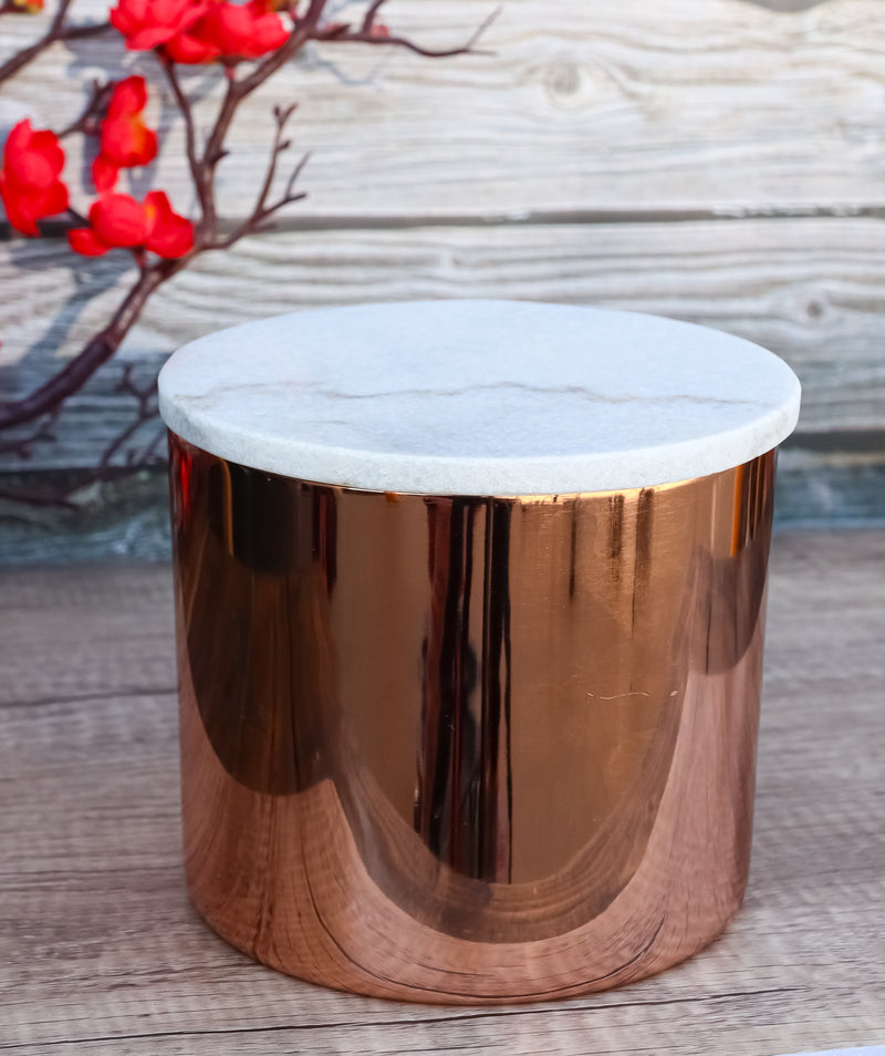 Modern Chic Sleek Copper Plated Storage Canister with Natural Marble Lid 2qt