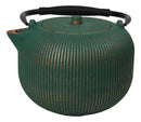 Green Gold Tokusa Vertical Lines Design Tetsubin Larger Cast Iron Teapot 33oz