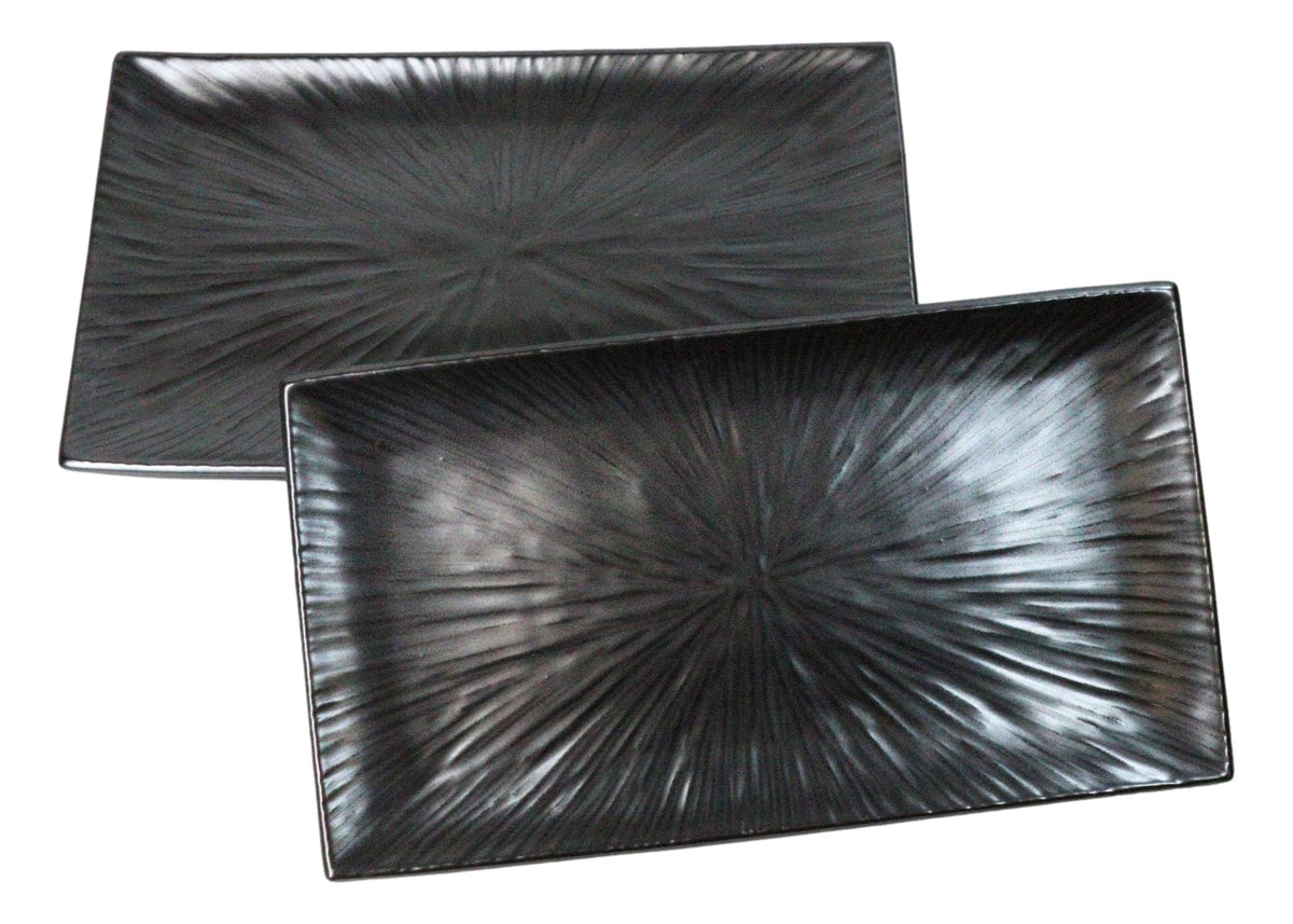 Pack Of 3 Black Tetsu Kesho Porcelain Long Rectangular Serving Platter 15"X8.5