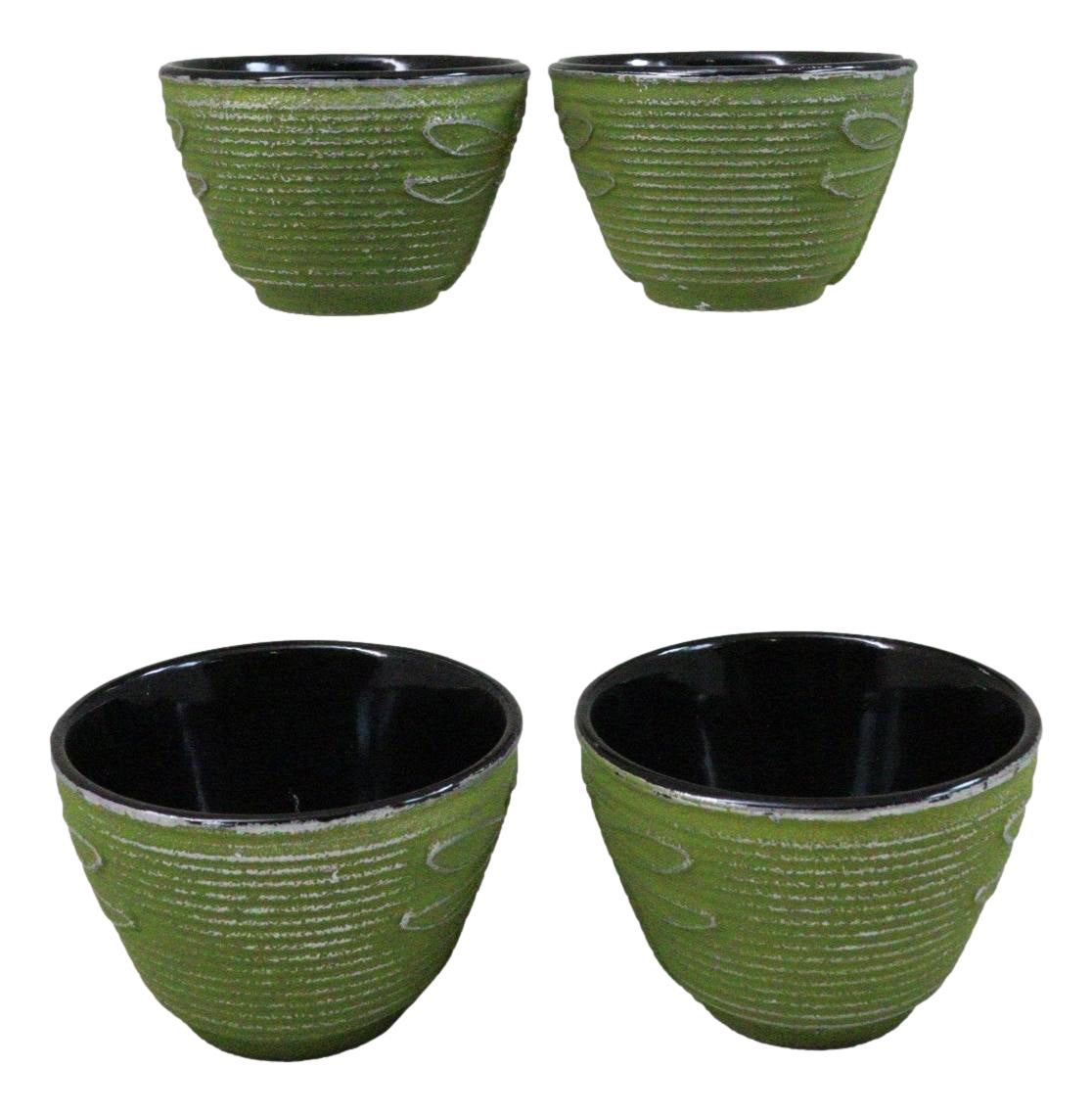 Pack Of 4 Green Tombo Dragonfly Cast Iron Tetsubin Textured Tea Cups 3oz