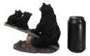 Rustic Forest Black Bear Mother and 2 Cubs Sitting On Tree Logs Seesaw Figurine
