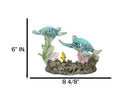 Marine Ocean Blue Sea Turtles Family With Yellow Fish And Coral Reef Figurine