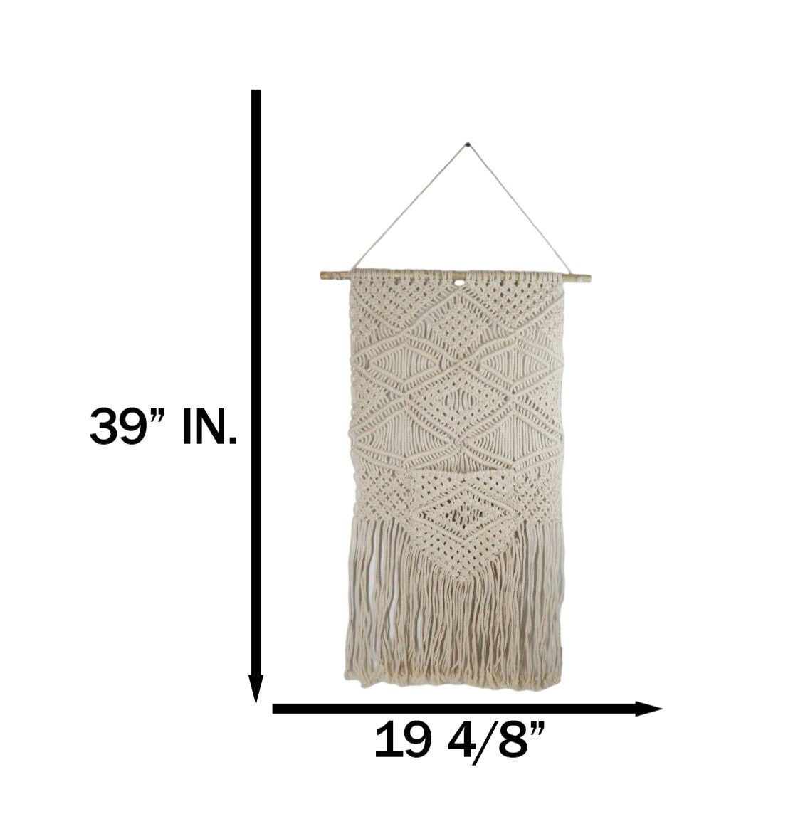Boho Hand Woven Cotton Macrame Tapestry With Center Pocket & Tassels Wall Decor