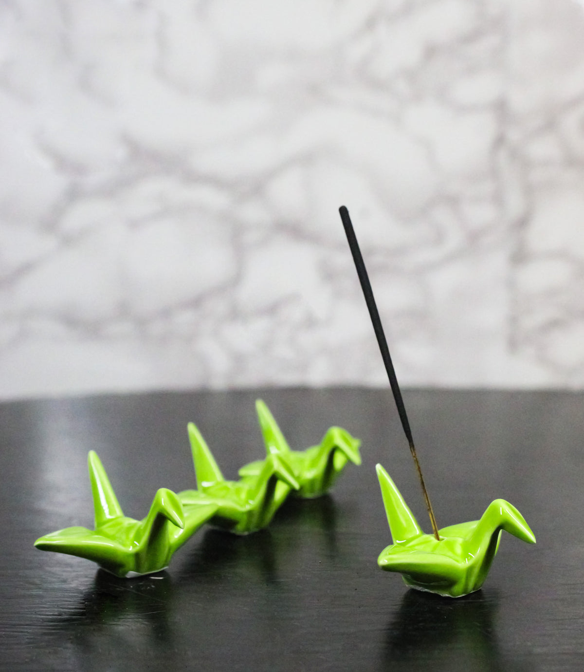 Ebros Set of 4 Ceramic Green Japanese Origami Crane Incense Stick Holders