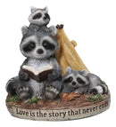 Bedtime Story Raccoon Mother & Cubs Figurine Raccoon Family Reading by Tent