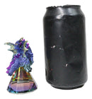 Metallic Blue Dragon Perching On Iridescent Pyramid Glass Small Figurine