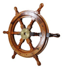 Nautical Marine Vintage Hardwood Wood & Brass Ship Steering Helm Boat Wheel 18"D