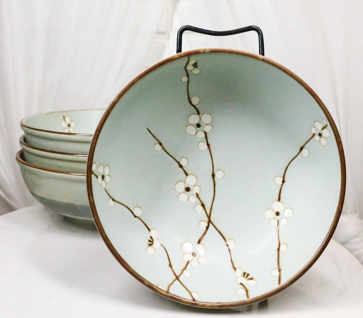 Set Of 4 Japanese Soushun Sakura Cherry Blossoms Porcelain Salad Soup Bowls 36oz