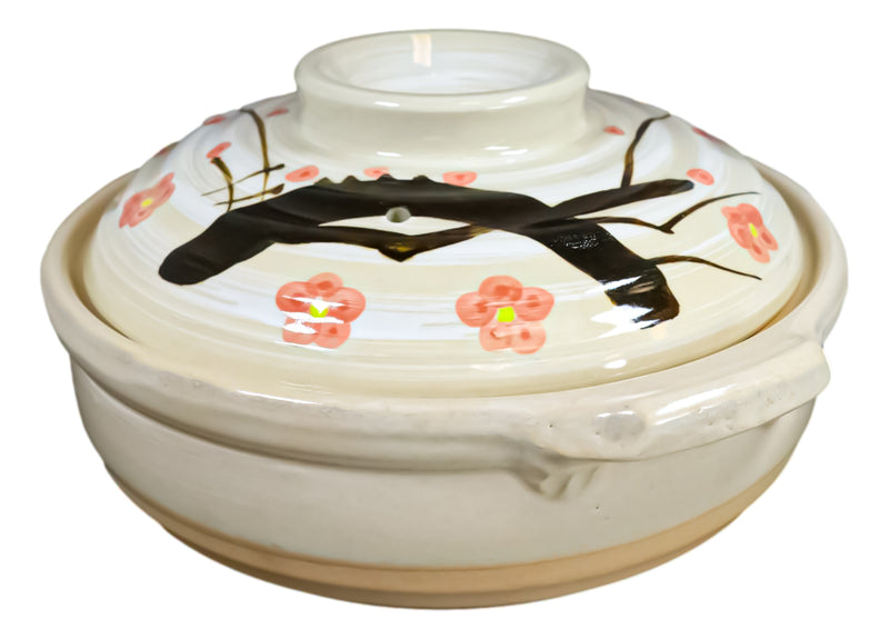 Japanese Cherry Blossom Donabe Stoneware Hot Clay Pot Casserole With Lid 90 FLOZ