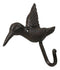 Set Of 2 Rustic Whimsical Cast Iron Hummingbird Wall Coat Towel Keys Hook Decor