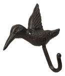 Set Of 4 Rustic Whimsical Cast Iron Hummingbird Wall Coat Towel Keys Hook Decor