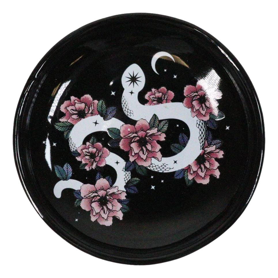 Ceramic Gothic Wicca Pink Floral Roses Serpentine Snake Apothecary Trinket Dish