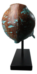 Abstract Art Blue Sperm Whale Fish Faux Distressed Wood Sculpture On Stand 30"L