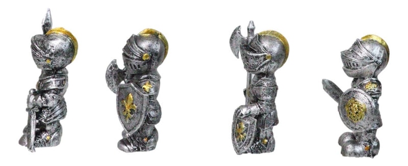 Set of 4 Medieval Suit of Armor Knights With Axe Sword Shields Mini Figurines