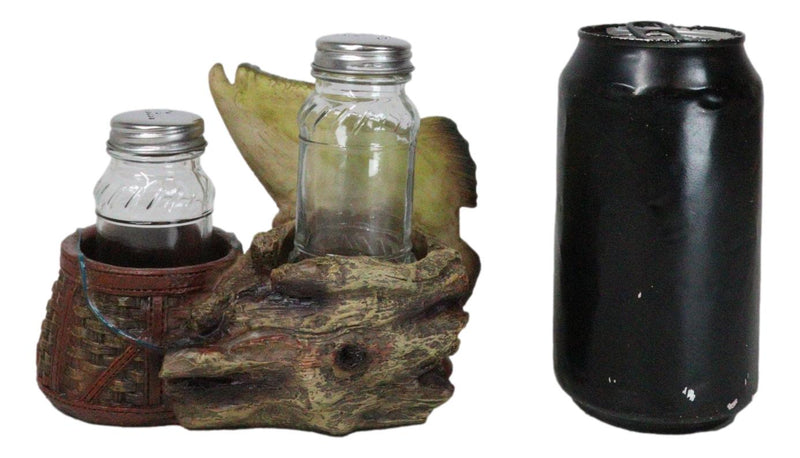 Nautical Fisherman Sea Bass Fishing With Wicker Bags Salt Pepper Shakers Holder