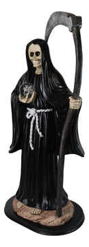 Large 2 Feet Protection Santa Muerte Skeleton With Scythe in Black Robe Statue