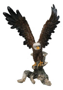 Large Bald Eagle Figurine with Outstretched Wings Taking Flight from Tree Branch