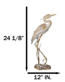 Large Marine Majestic Heron In Reeds Distressed Faux Wood Finish Sculpture 24"H