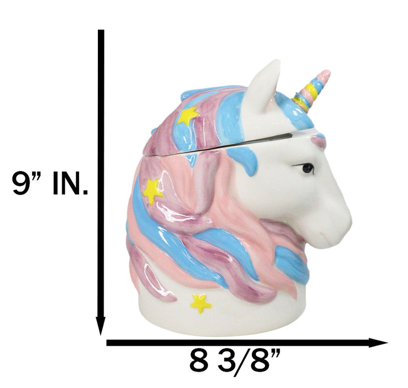 Sacred Purity White Unicorn With Rainbow Mane Horn Ceramic Cookie Jar Figurine