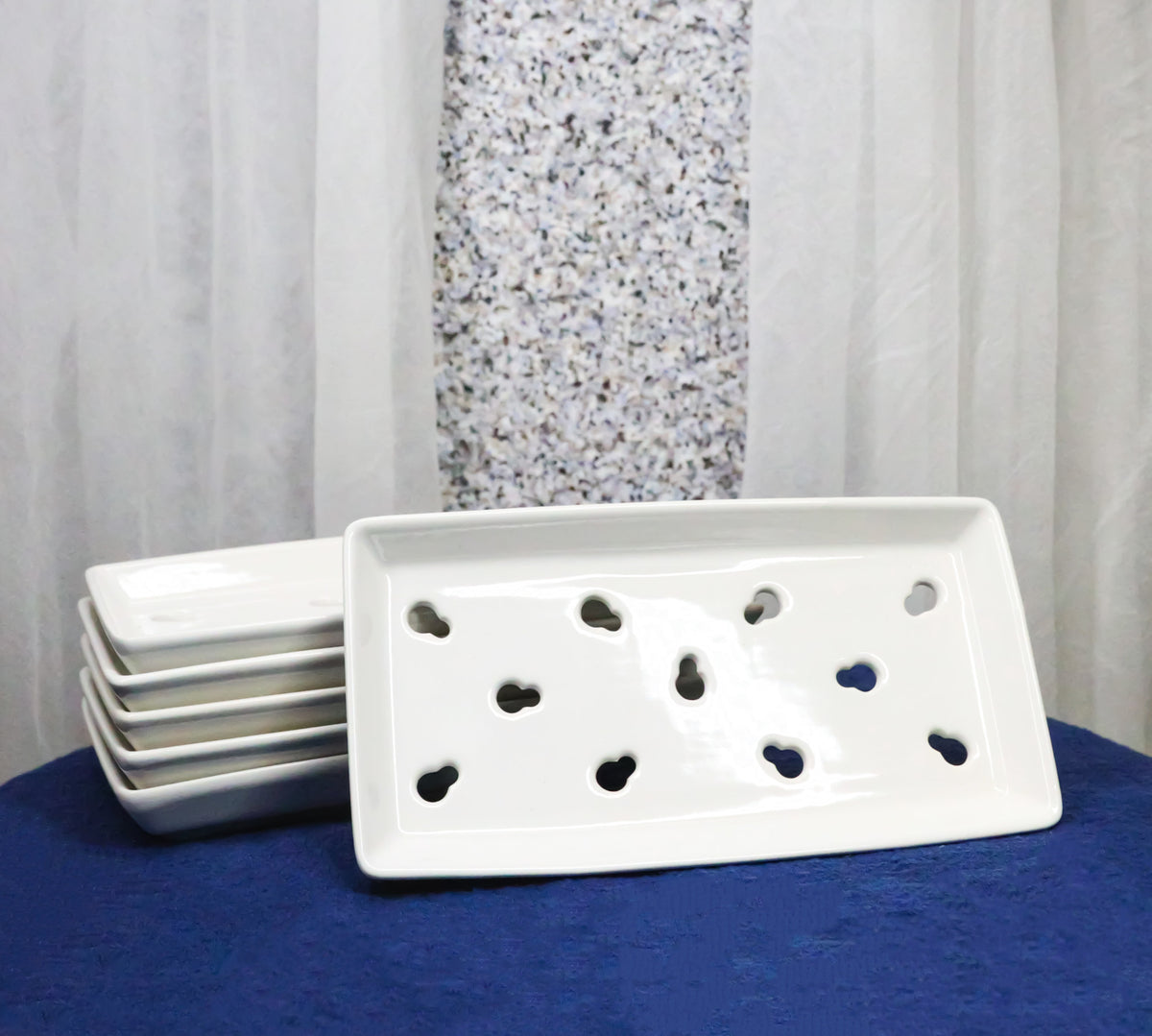 Pack Of 6 Ceramic White Neta Zara Sushi Case Plates With Drip Holes 8" By 4"