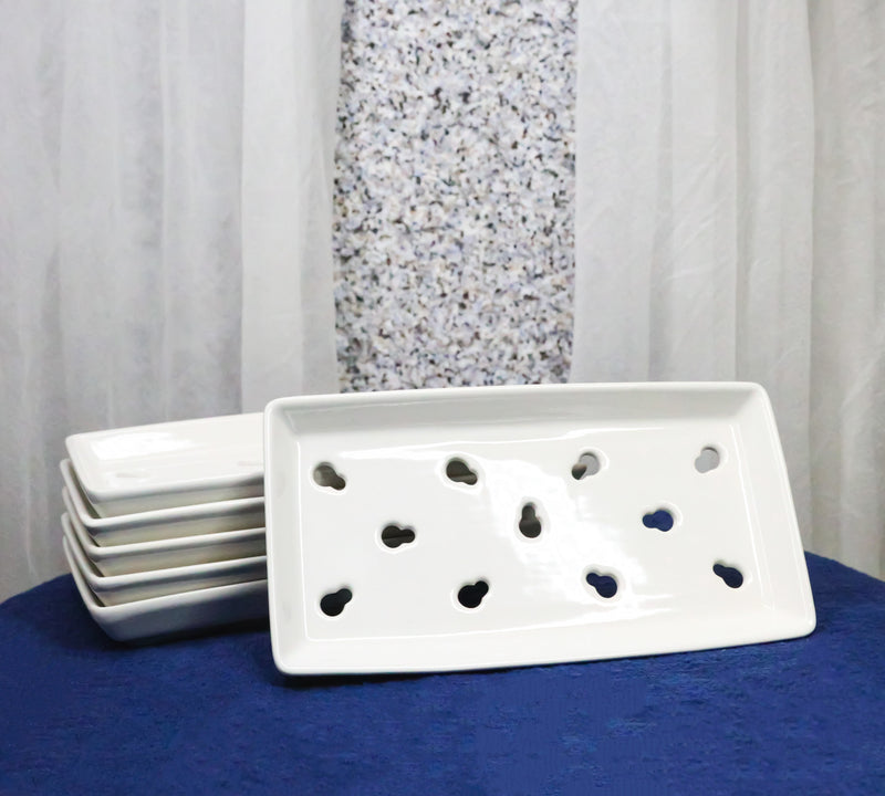 Pack Of 6 Ceramic White Neta Zara Sushi Case Plates With Drip Holes 8" By 4"