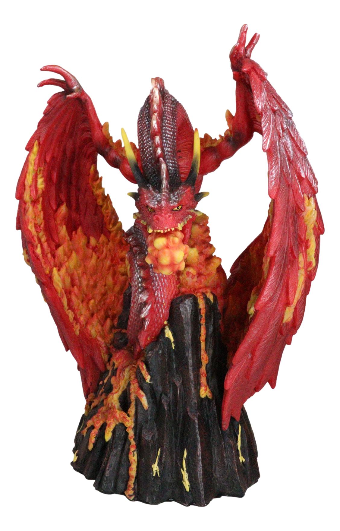 Asher Fire Elemental Ferocious Flamethrower Dragon On Lava Volcano Figurine