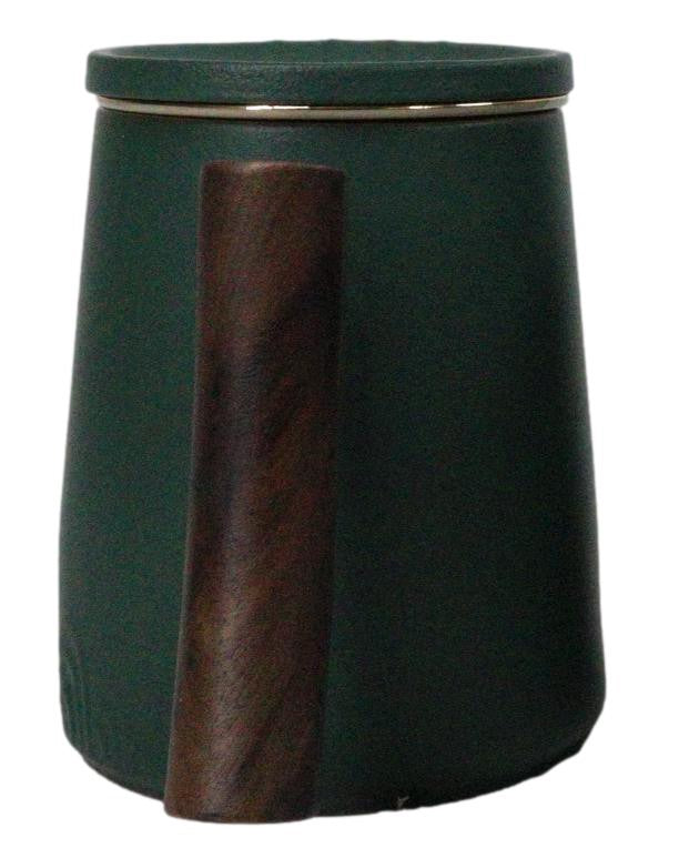 Green 15 Oz Chic Porcelain Tea Mug with Wooden Handle, Lid and Infuser