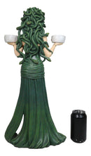 Large Greek Gorgon Goddess Medusa In Green Gown Dual Votive Candleholders Statue