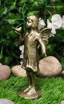 Cast Iron Rustic Enchanted Fantasy Girl Fairy Pixie Faerie With Bird Figurine