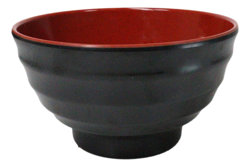 Set Of 6 Red And Black Round Ridged Body Soup Salad Rice Melamine Bowls 6.5"D