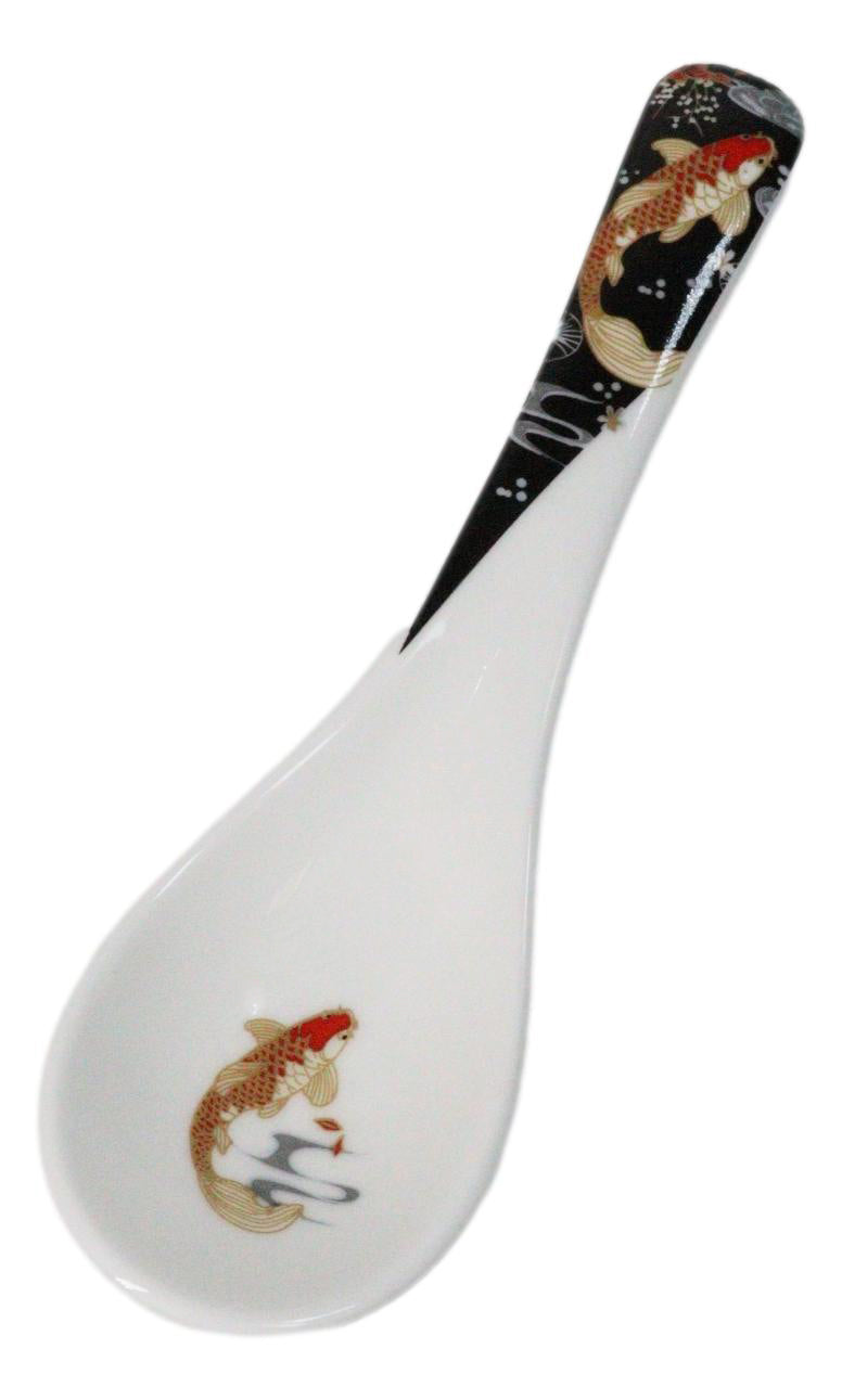 Set of 6 Japanese Koi Fish Porcelain Asian Soup Spoons Japanese Ramen Pho Wonton