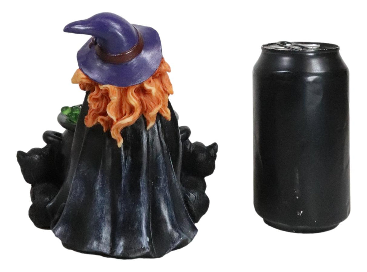 Wiccan Grand Witch Black Cat By LED Potion Bubbles Triple Moon Cauldron Figurine
