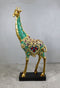Large Safari Savannah Green Bejeweled Masai Giraffe With Black Base Figurine 16"