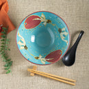 Red Moon Crane Ceramic Ramen Rice Bowl With Soup Spoon Chopsticks And Rest Set