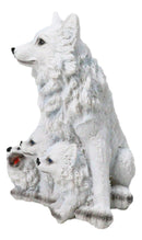Winter Tundra Forest Snow White Wolf With 3 Adorable Cubs Family Figurine