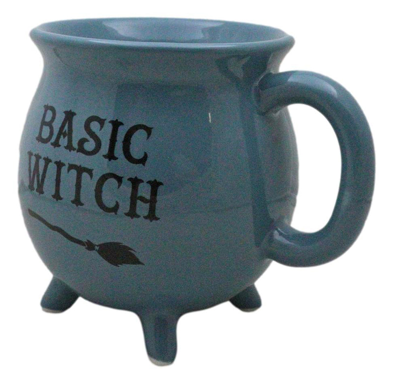 Wicca Magic Blue Basic Witch Broomstick Cauldron Ceramic Mug With Handle 16oz