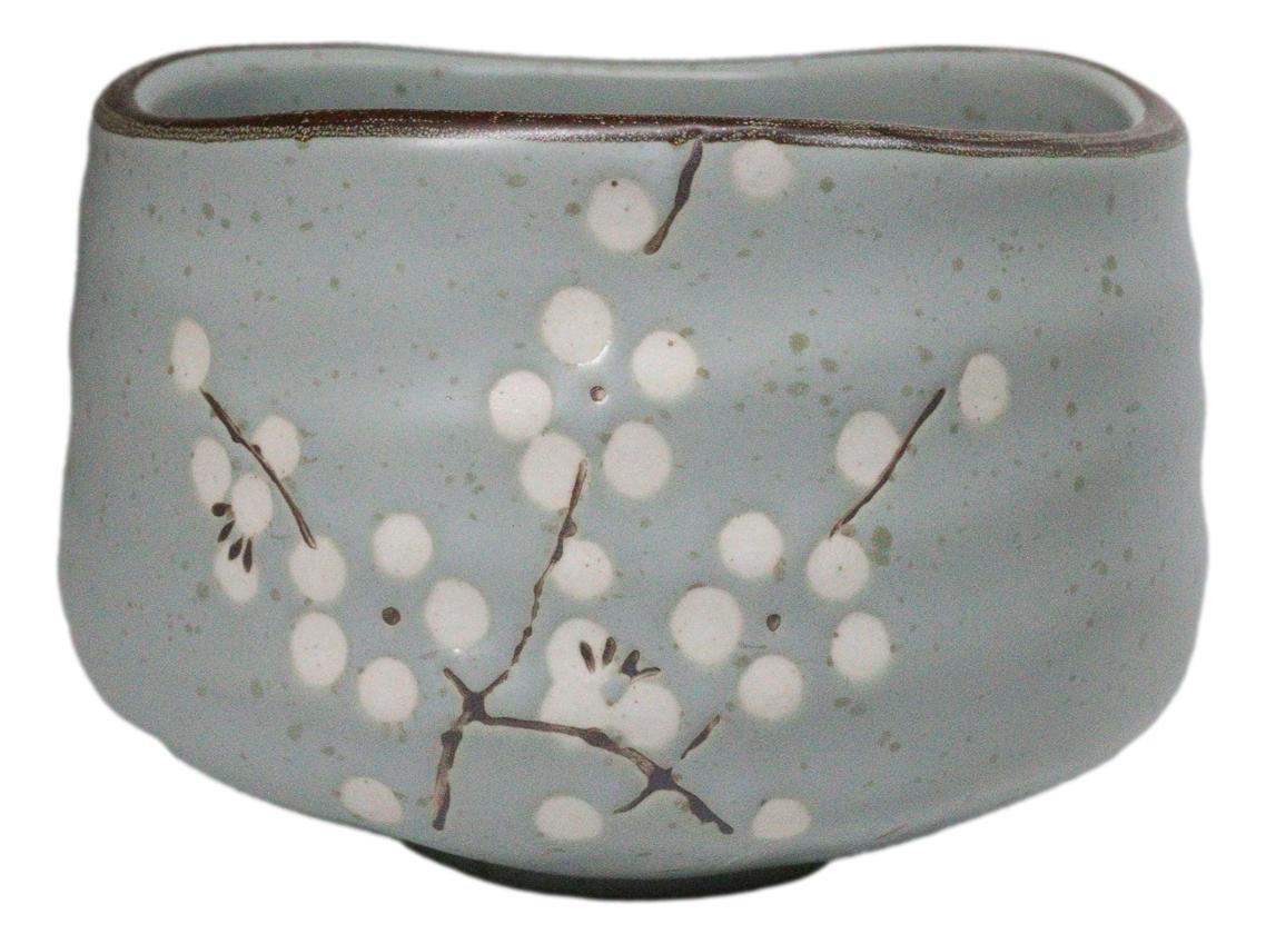 Plum Blue Sakura Blooms Ceramic Japanese Matcha Green Tea Bowl Whisk & Scoop Set