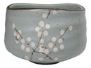 Plum Blue Sakura Blooms Ceramic Japanese Matcha Green Tea Bowl Whisk & Scoop Set