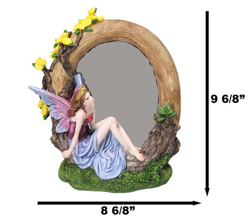 Beautiful Crowned Fairy Daydreaming in The Forest Table Desktop Mirror Figurine