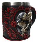 Red Rose Heart Motif Gothic Skeleton Couple Kissing Resin Coffee Cup Mug