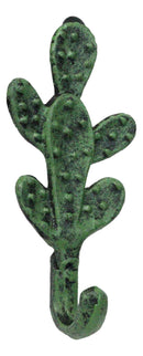 Pack Of 2 Cast Iron Verdi Green Southwest Bunny Ears Cactus Wall Hook Plaques
