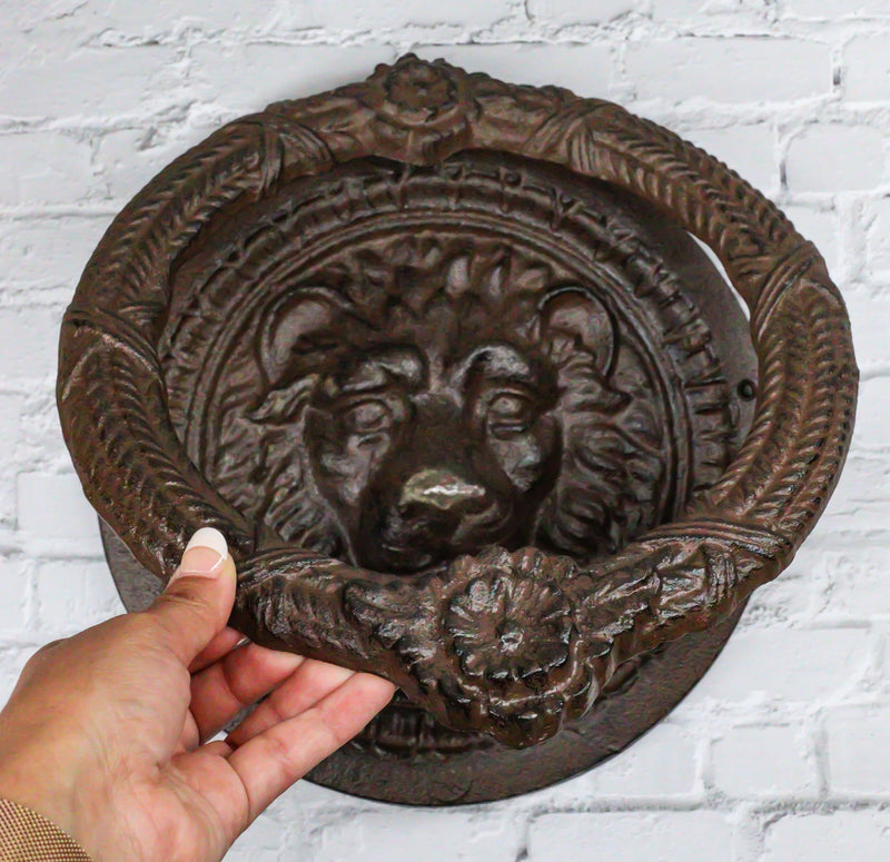 Heavy Cast Iron Rustic Royal Venetian Lion Head Round Decorative Door Knocker