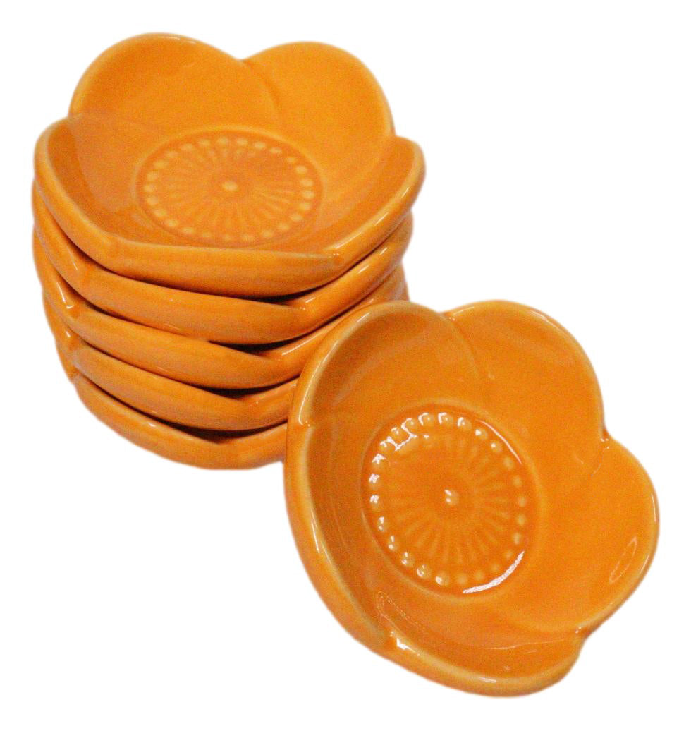 Ebros Set of 6 Orange Sakura Cherry Blossom Porcelain Sauce Dishes 3 Inch