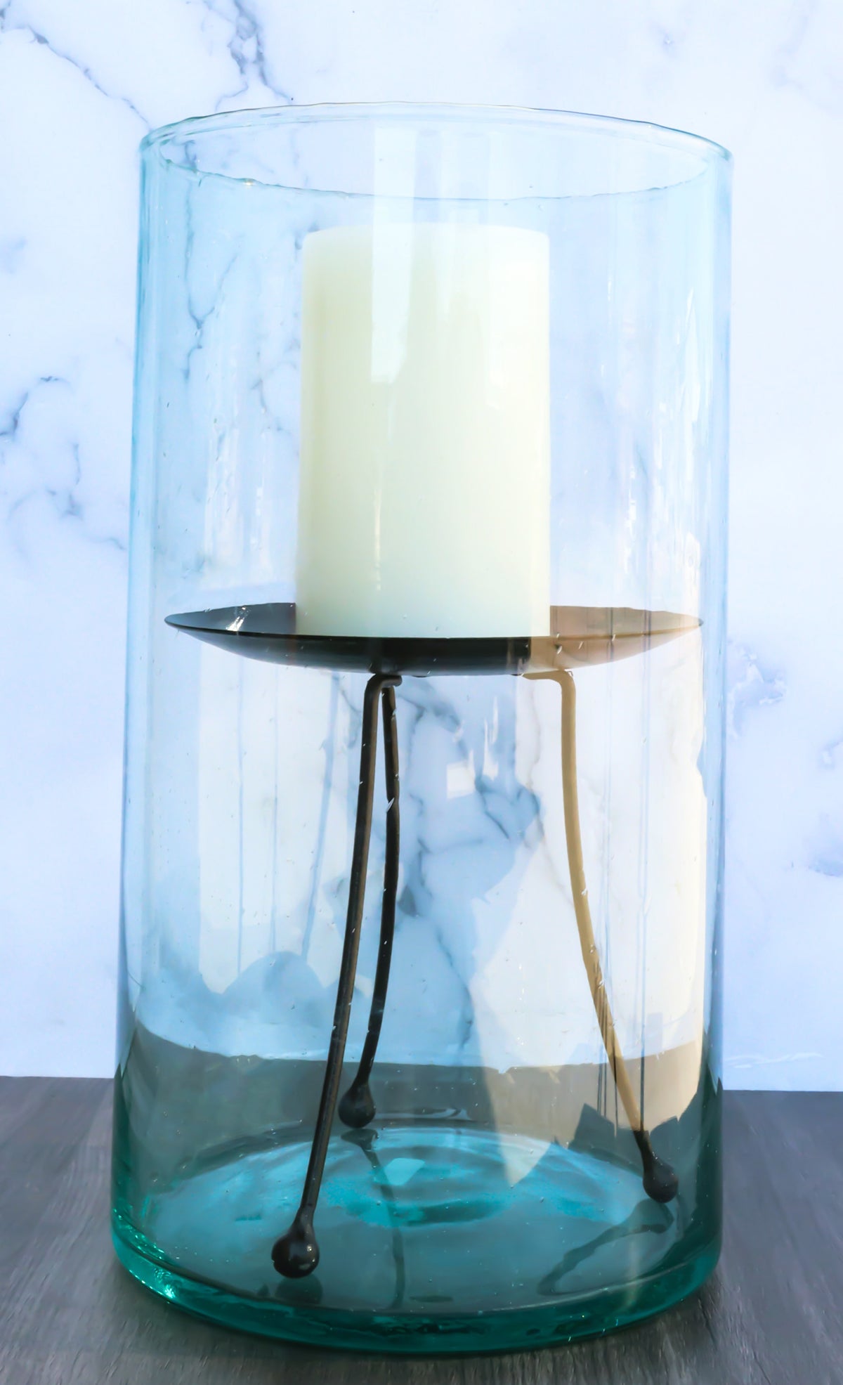 Modern Accent Thick Glass Hurricane Candle Holder With Tripod Metal Stand