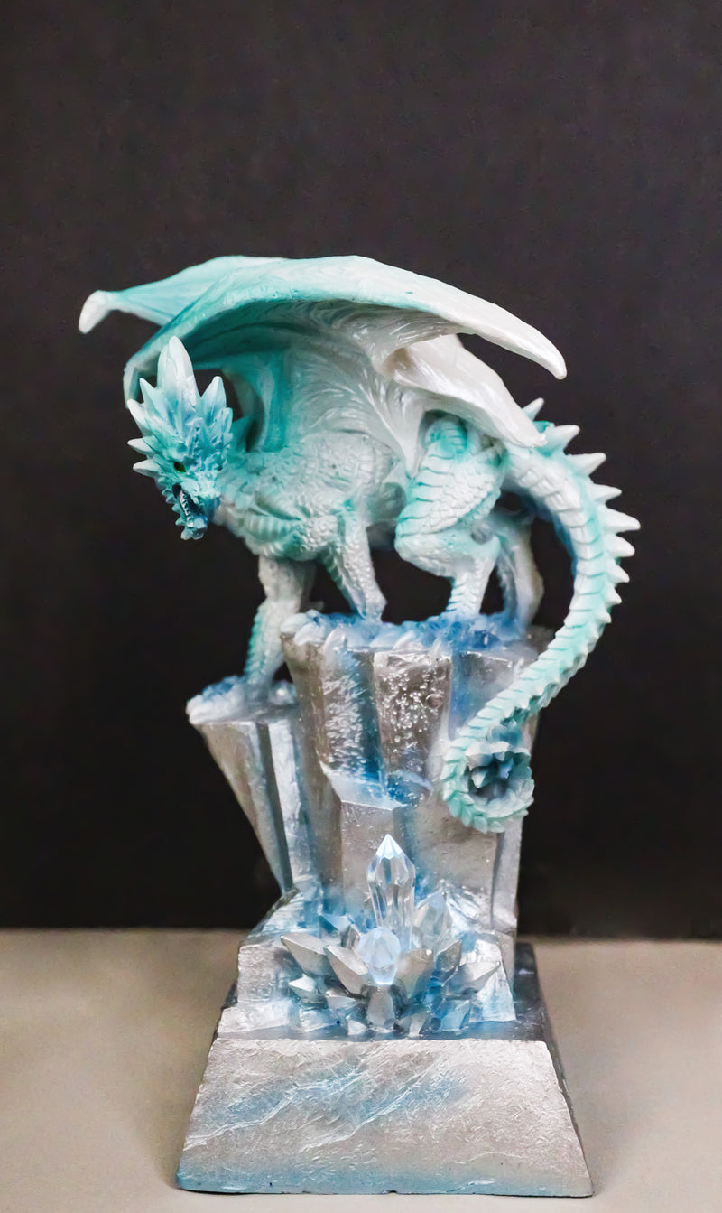 Winter White Dragon On Frozen Ice Cliff With LED Light Crystals Decor Figurine