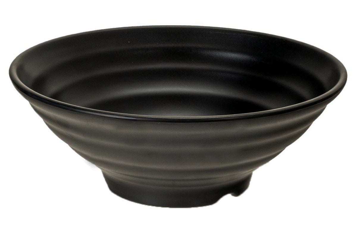 Pack Of 6 Modern Ridged Matte Black Melamine Large Round Ramen Soup Bowls 48oz - Ebros Gift