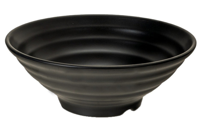 Pack Of 6 Modern Ridged Matte Black Melamine Large Round Ramen Soup Bowls 48oz