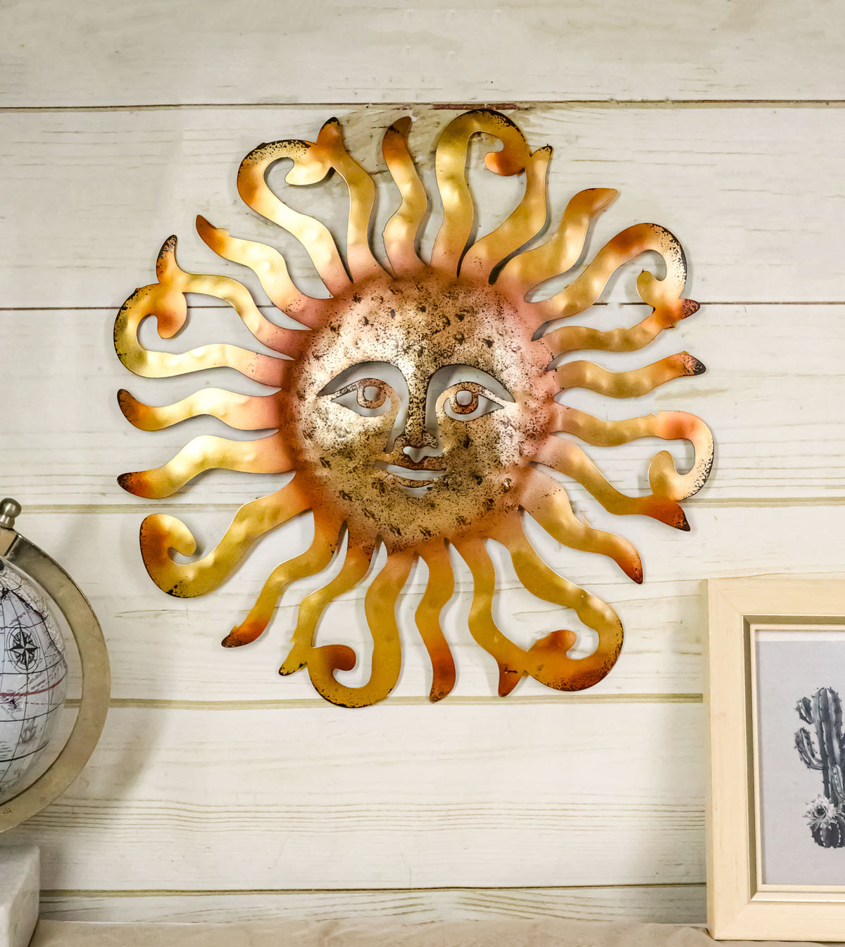 Metal Gold Celestial Heavens Sun Face Belenos Wall Decor Plaque Sculpture 12"H